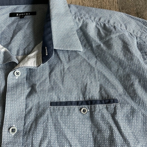 Zagiri Mens Blue Patterned Button Down Collared Shirt, size large - Picture 5 of 8